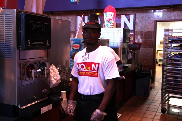 Century Hilltop 16 General Manager Ben Suller said his theater received 'No on N' T-shirts around Sept. 21 to distribute to employees. (Photo by: Rachel de Leon)